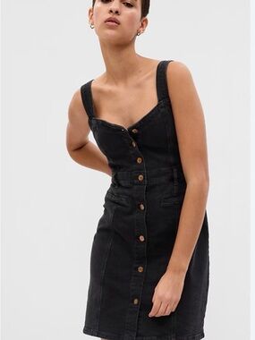 GAP Black Button-Front Denim Overall Dress